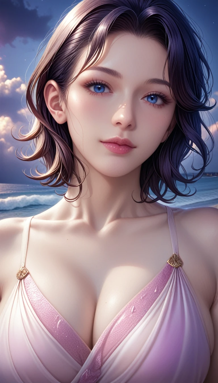 score_9, score_8_superior, score_7_superior, High resolution 3D anime style,A masterpiece in 32K resolution,Highest quality,it is really amazing,Very detailed,Ultra-high resolution,Ultra-realistic,Realistic,Increased depth of field,Cinematic lighting,
Elegant mature Japanese woman,
black straight medium hair,Ultra-detailed and beautiful face,Calm and gentle look,Translucent white skin,Realistic skin texture,Great proportions,
Elegant swimwear,
Summery design,Chic color scheme,Beautiful and delicate decoration,Detailed fabric texture,
Overcast night sky,Dark Clouds,Thundercloud,Coastline at night,Stormy seas,delay々A desolate sandy beach that continues,
Cinematic Angle,