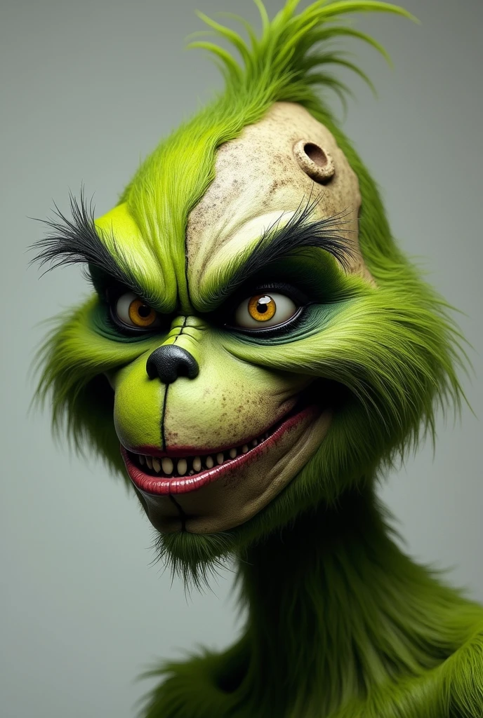 Grinch head. Half normal and half bone