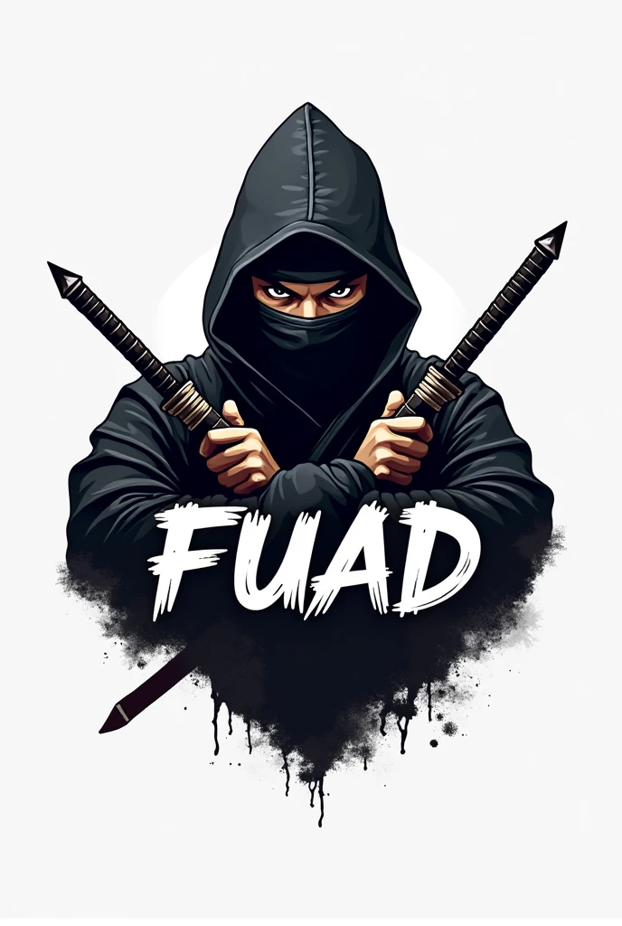 I want a logo with the name :FUAD logo with a masked ninja with suriken