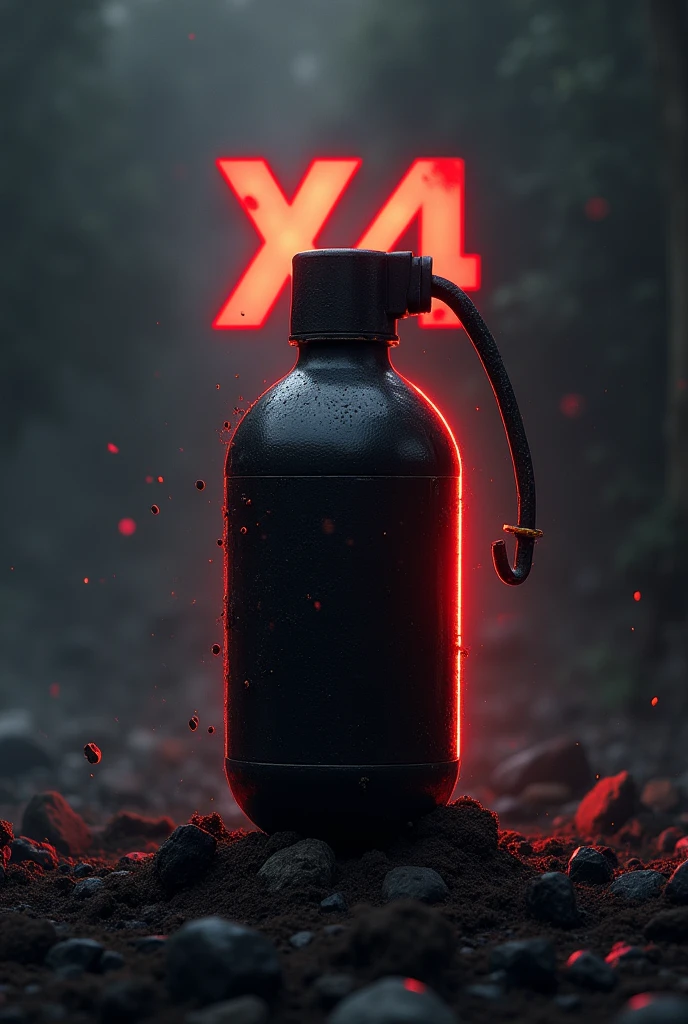 The X4 black oval bomb is prominently positioned on the bomb. The modern font with the slogan the explosive energy of our adds vivid detail.