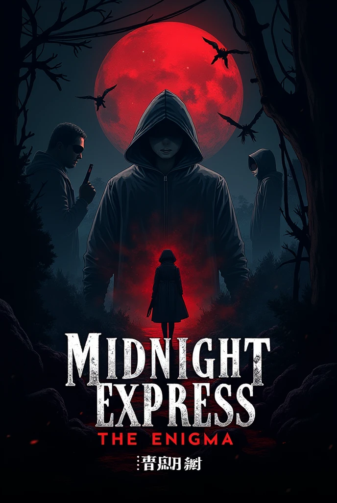 Make a anime movie title logo bead on horror mystery love thriller action movie named Midnight Express: The Enigma anime movie just movie title 