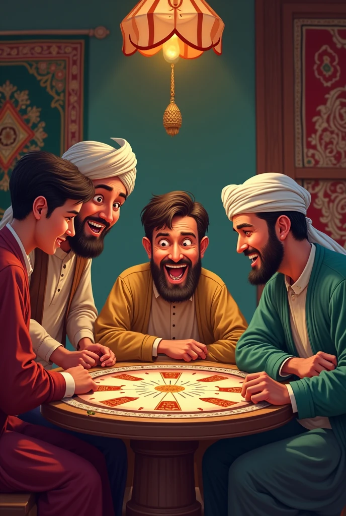 Four Afghani best friends playing Ludo