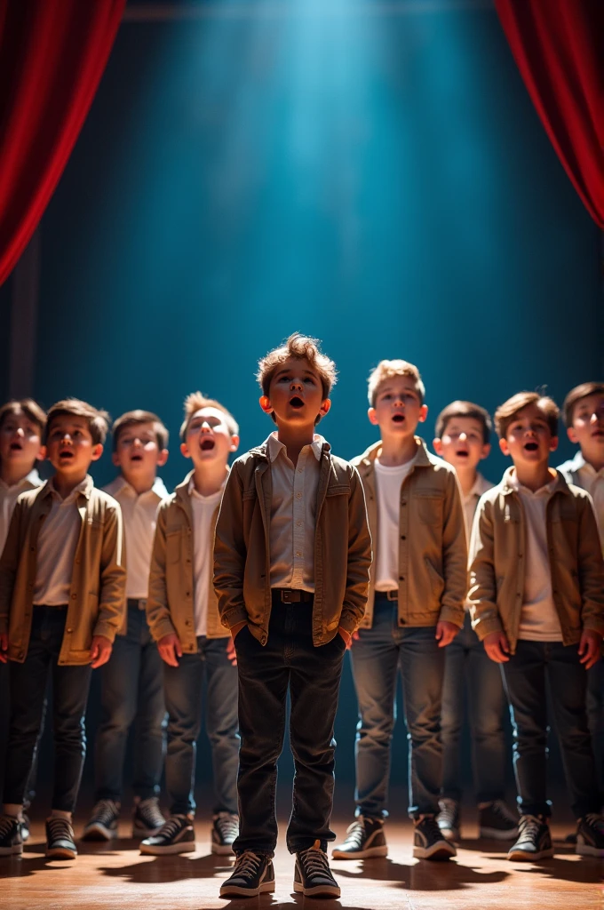 Boys singing in stage