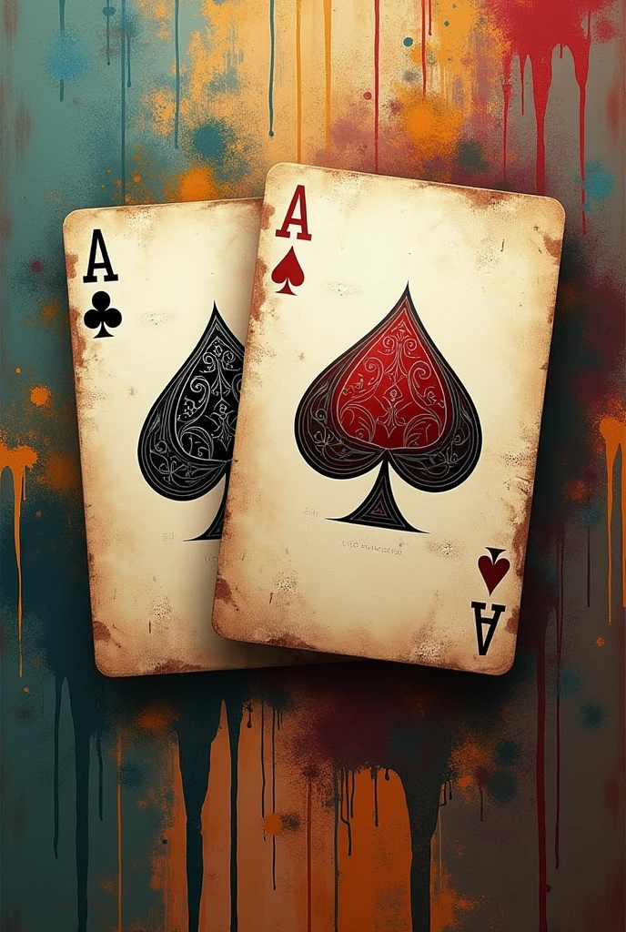 Image of big Aces with colorful dripping, vintage background