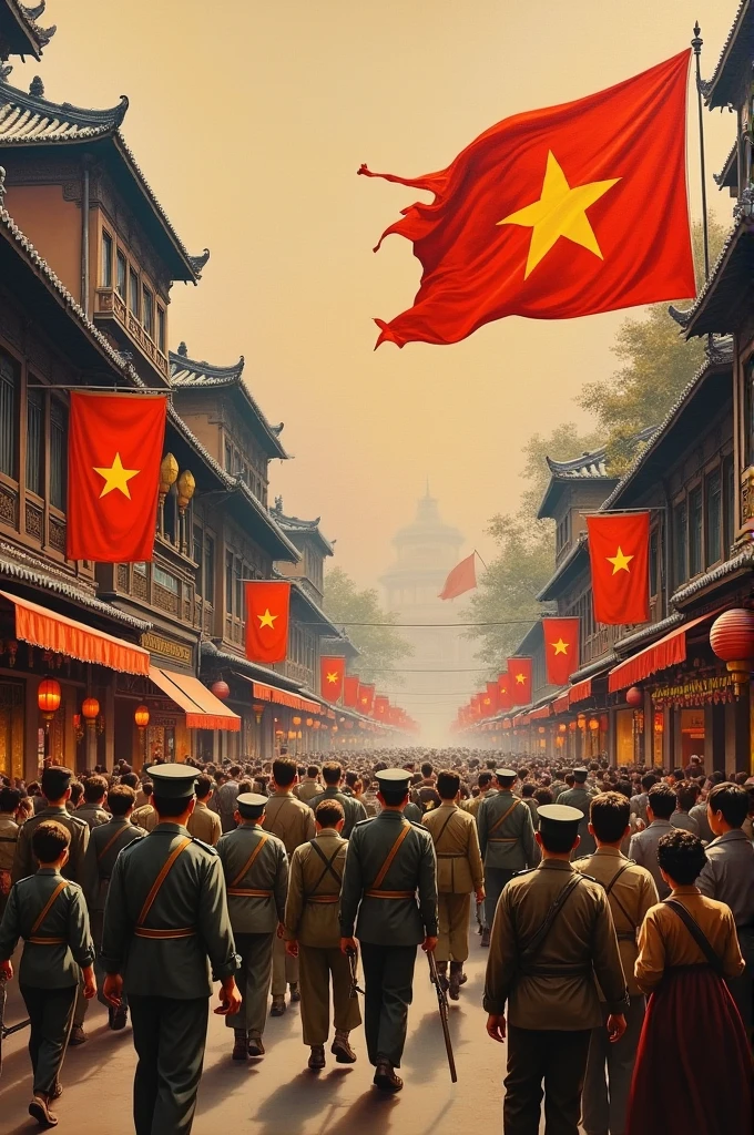 Ha Noi 1954 with many Viet Nam flag