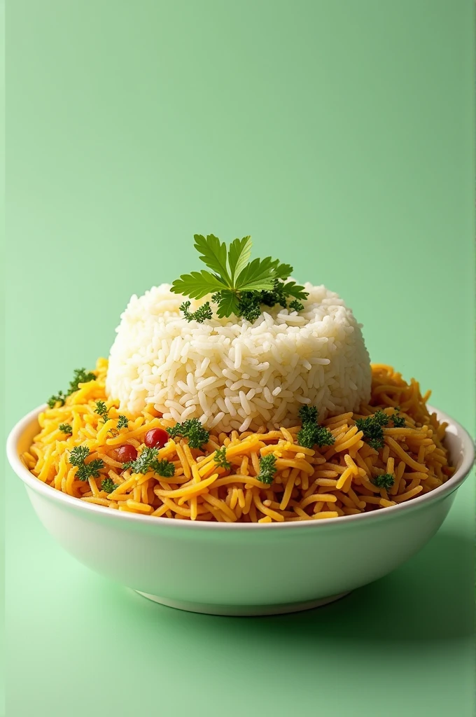 high quality picture of biryani with white and green colour and bestway foundation school is written on biryani