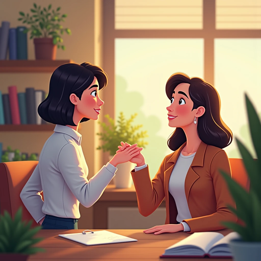 female psychologist from cognitive behavioral psychology animated WITH PATIENT