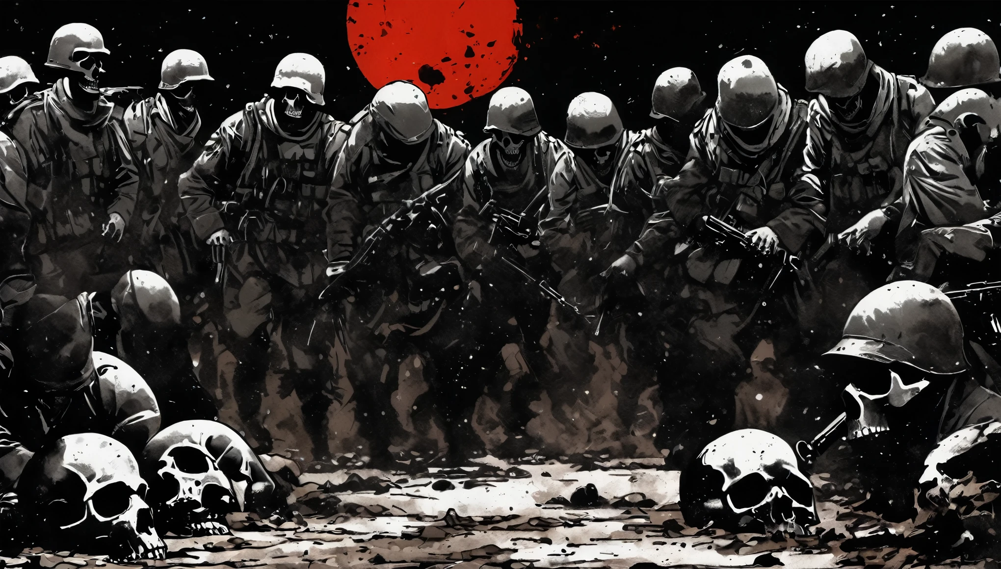 "C2H5OH" sketch Skulls on the ground in a row, sketch:: a headless man dismounted leaned against a road sign a sign with the inscription (There are skulls in military helmets under the sign) black and white image back glass in A horizontal road sign is a sign, a character without a head is placed on the scattered skulls in military helmets slide and roll under road signs on red soil and black Skulls on the ground in a row sketch:: HD centered medical flask-isolated on white aura-ink palette knife painting in cartoon full century Detailed comic-ART lines Silent background the shadow SMILE brush, fingers, tears open the Skull, a scene from burial in the center of the frame with a brush a GRADIENT overflow ultra with silhouette shadow of an angry Silent Hill in a black-gray acrylic background in a street art bright white teeth and red SKULL dark :night view, moon, CANVAS TECHNIQUE a horror Military poster without