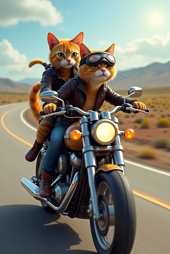 Cat driving motorcycles with girl friend