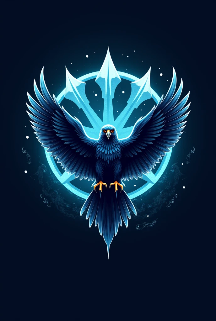 I want to creat a logo for my gaming channel, name is :MysticSadman . Logo with a hunting bird, illustration, background with ninja suriken, color is blue