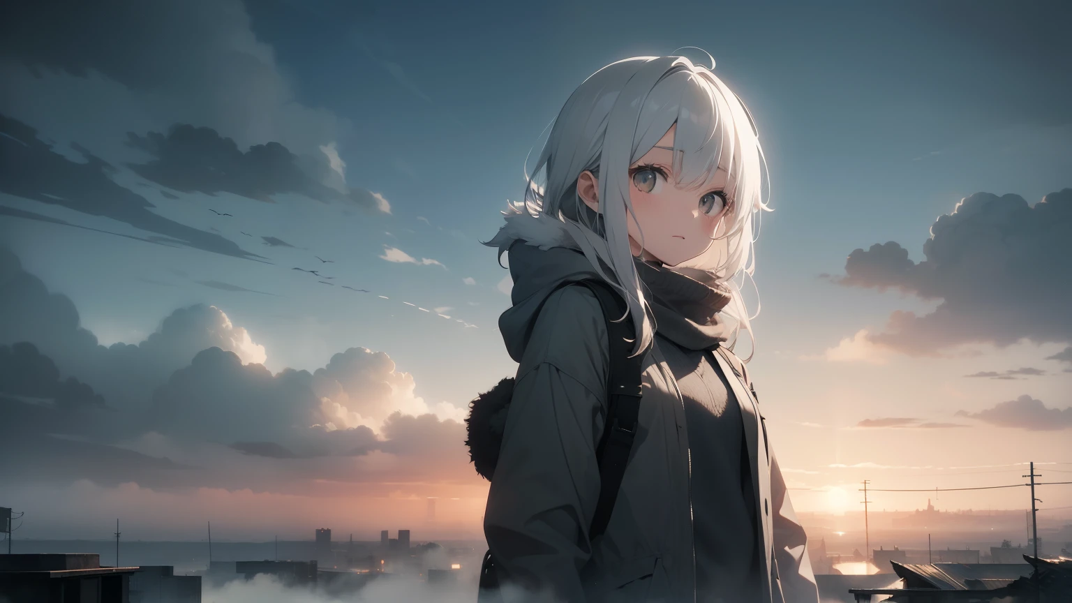 close, Atmospheric perspective、Gray, Foggy world、Remains、、dim、The end of the world、Sad landscape、White Wolf