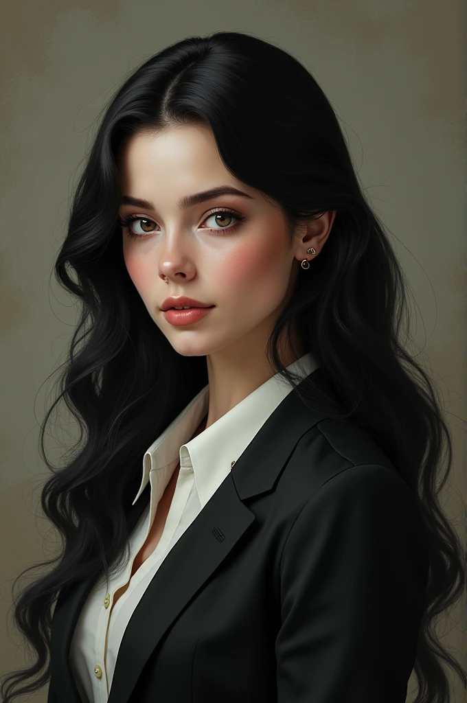 A teacher with a lady with long black hair and a mole below her mouth