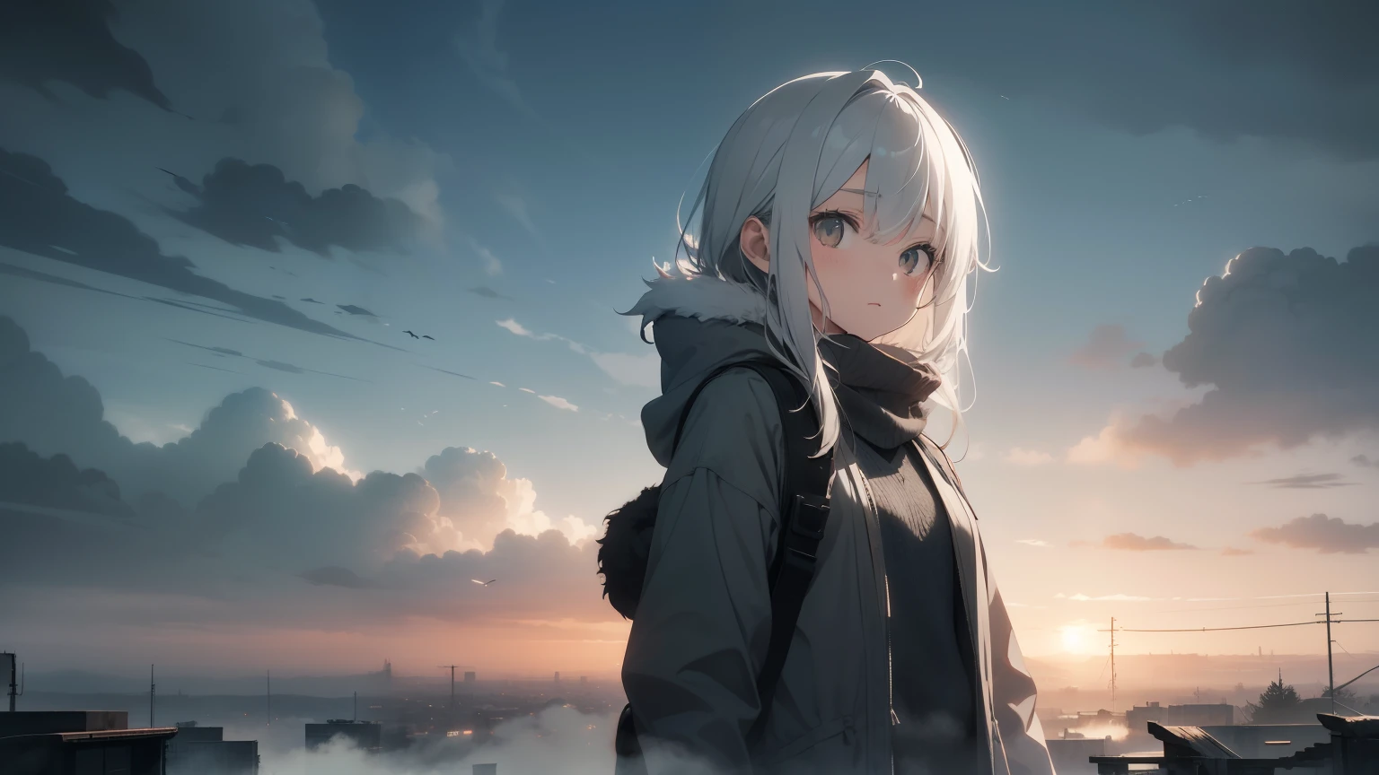 close, Atmospheric perspective、Gray, Foggy world、Remains、、dim、The end of the world、Sad landscape、White Wolf
