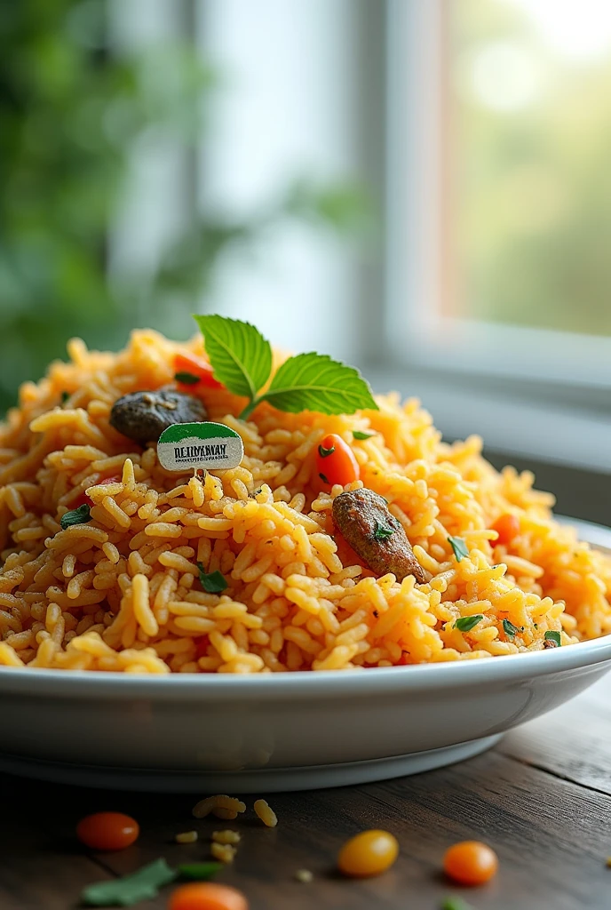 high quality picture of biryani with white and green colour independence day biryani and bestway foundation school is written on biryani