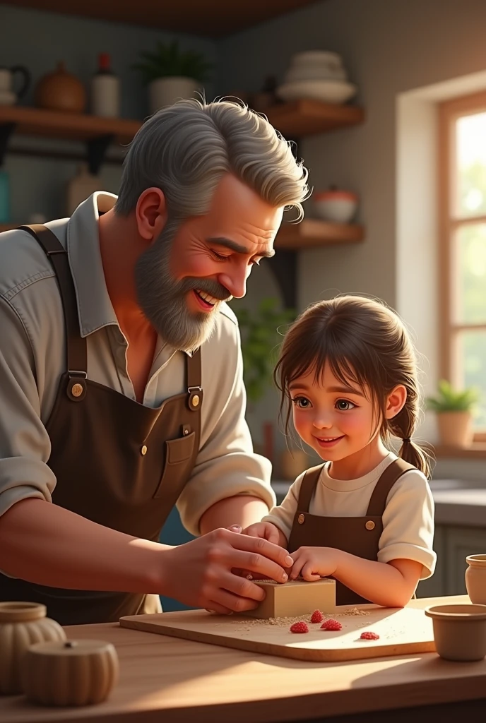 A 35 year old father, a 4 year old son, the two are looking at a clear glass jar full of silver coins