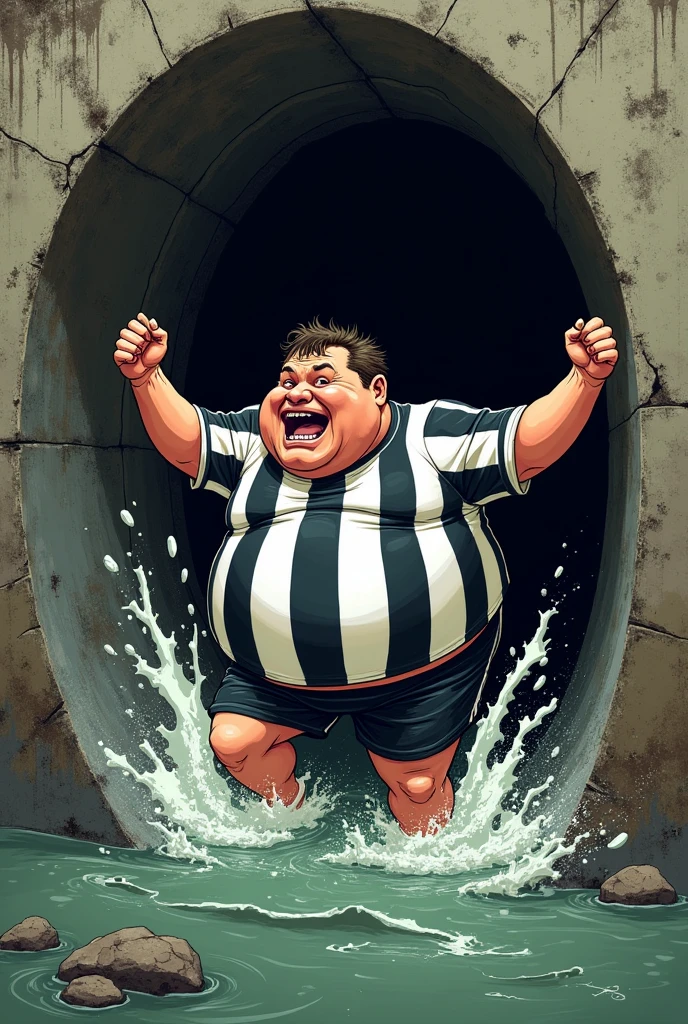 Fat guy wearing a Juventus shirt falls face first into a sewer