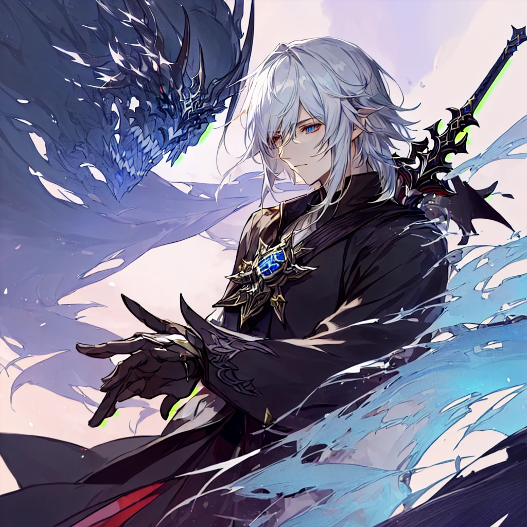 Anime style image of a final fantasy au ra man with white hair and black scales dressed in a knight outfit holding a sword., sacred waters in style of wlop, Portrait of Thancred, sacred waters, cerochan art, I was the point, highly detailed exquisite fanart, cerochan, casimir art, genshin impact keqing, from Shitao, Shadowverse style, son of sparda, au ra character, final fantasy au ra man