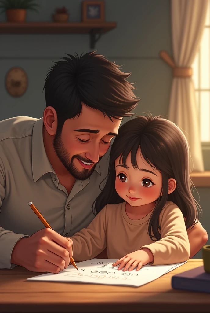 dad teaching his daughter to write