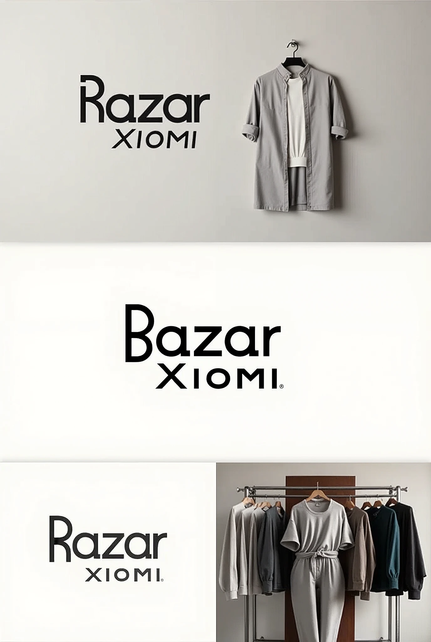 A logo that says Bazar Xiomi and that has a concept about clothing in the background