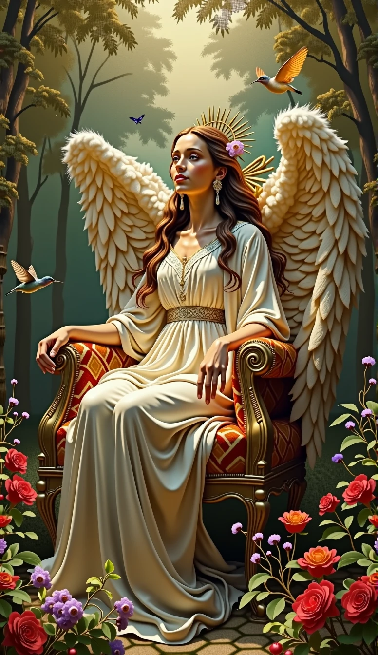 Create random replicas of the classic historical masterpieces of Leonardo da Vinci in 'The Last Supper' superhit painting style, Ultra-High Definition, 64k resolution oil painting without a frame, using full dimensions of the selected resolution to fit the artwork image, medieval era innocent looks, finely detailed to perfection, art-punk, Arabic style, countryside background, art germ, high-octane. A portrait of a Rainbow of Butterflies and Daffodils with a beautiful virgin goddess nymph winged angel in the Garden of Heaven in the Paradise, goddess nymph winged angel is a Blessed Cosmic Virgin Heavenly Bride of Holy Christ and is an exact replica of the sketch of a supermodel Mona Lisa, happy smiling face, Sitting on a Queen's luxurious Heavenly Cushioned Chair of Paradise, Vatican looks and style, a precise copy of the conceptual legendary colorful Garden of Heavenly Paradise with rainbow hummingbirds and butterflies flying around, red roses and daffodils in the Heavenly Garden of Paradise with colorful random fruits on trees, a sketch of hummingbirds, butterflies, roses and daffodils is created with attention to the minutest detail, an unreal engine, ultimate beauty pro max, a quantum leap in artwork, magnificent miracle, unmatched quality, unmatched style, uniqueness to perfection, relaxed, bingo, illuminated, radiated with light, magnetic, extraordinary, a master stroke of a legendary brush, the artwork of a genius, a perfect sense of proportion and judgment, a tribute to a legendary master artist, super realistic, superhit, random dynamic poses, random smiling styles, random makeups, and random styles, vibrant 256k colors, ultimate art, extraordinary level portrait painting, master craftsmanship of sketching beautiful human female hands with strictly 4 symmetrical natural fingers on each hand in extremely minutest detail of care applied, GEFORCE RTX GPU magic, artwork for British Isles and French market customers, Professional commercial painting