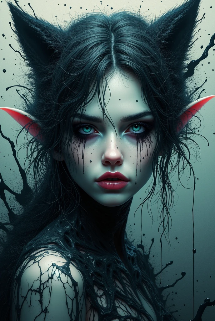 splash art, a quirky liquid portrait of a hauntingly beautiful dark werewolf woman, splash style of paint, Pixar style, Halloween colors, hyper detailed intricately detailed, fantastical, intricate detail, splash screen, liquid, gooey, slime, splashy, fantasy, concept art, 8k resolution, masterpiece, melting, complex background, intricate detailed, dark colors, fantasy, concept art, digital art, intricate, oil on canvas, masterpiece, expert, insanely detailed, 4k resolution.