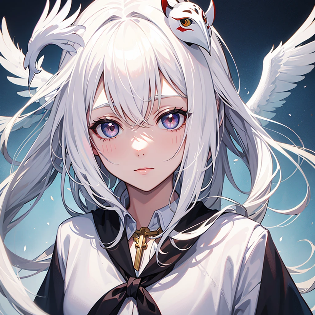 White Crow Girl, a mask on the entire upper part of the face from the nose to the forehead