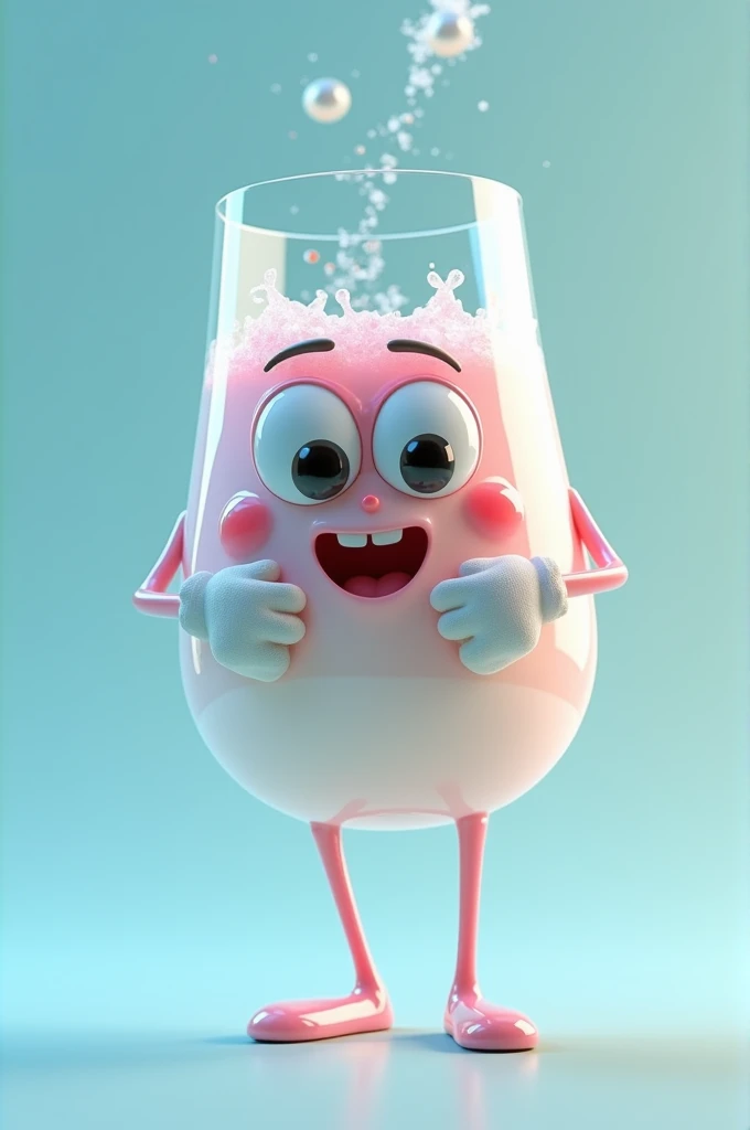 animated jelly glass with eyes and hands in white gloves