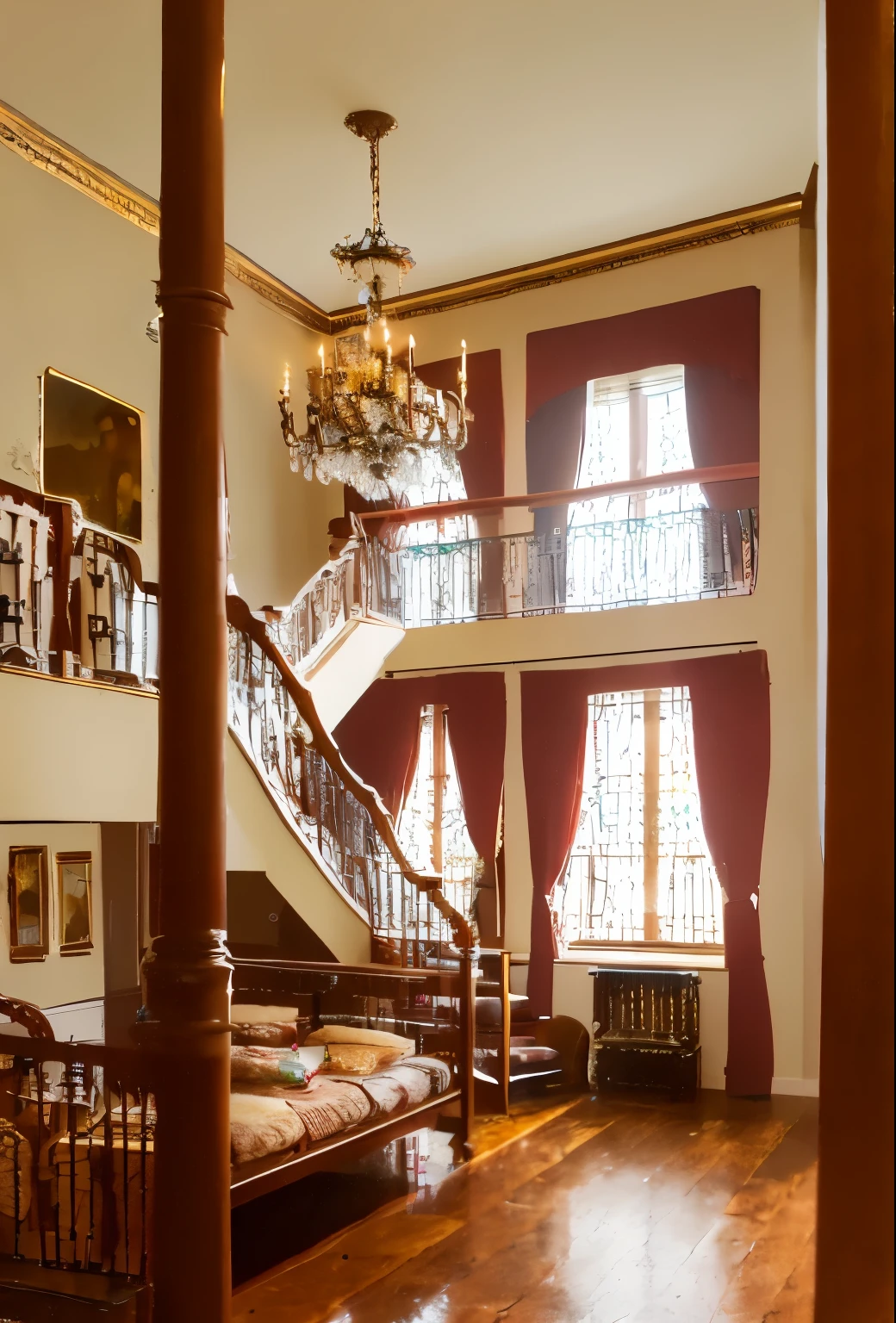 Rococo mansion, large living room, ladder