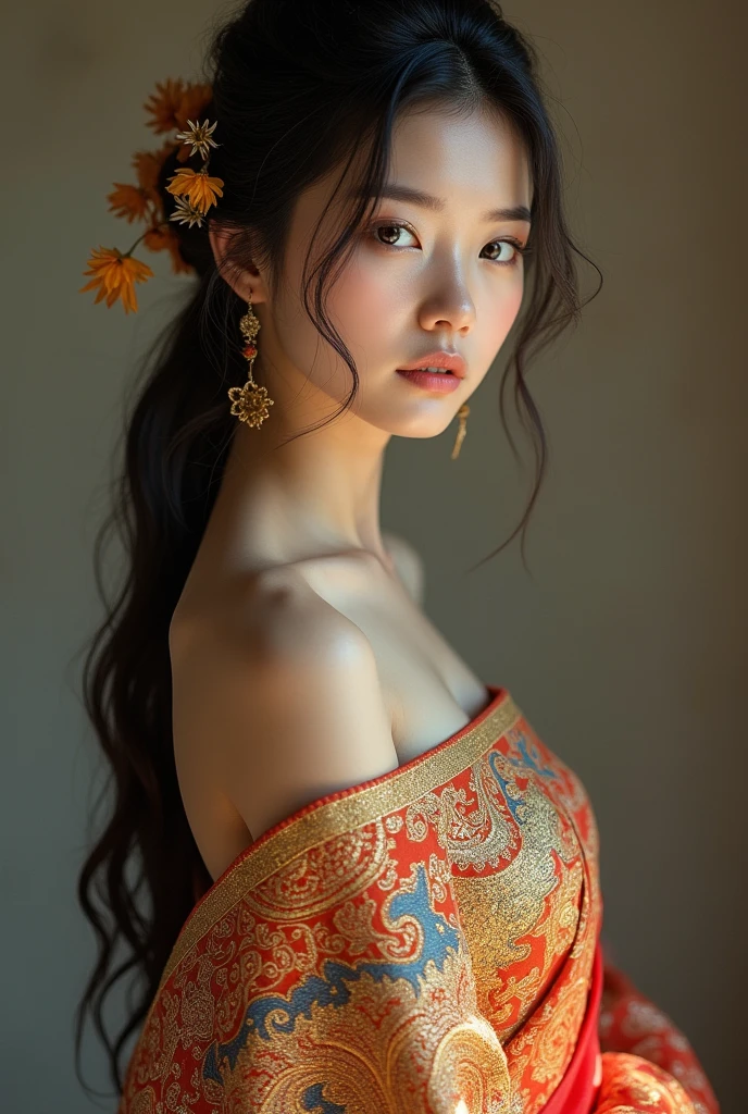 Picture of a beautiful girl wearing a Thai dress, Asian, Thai Chakri dress