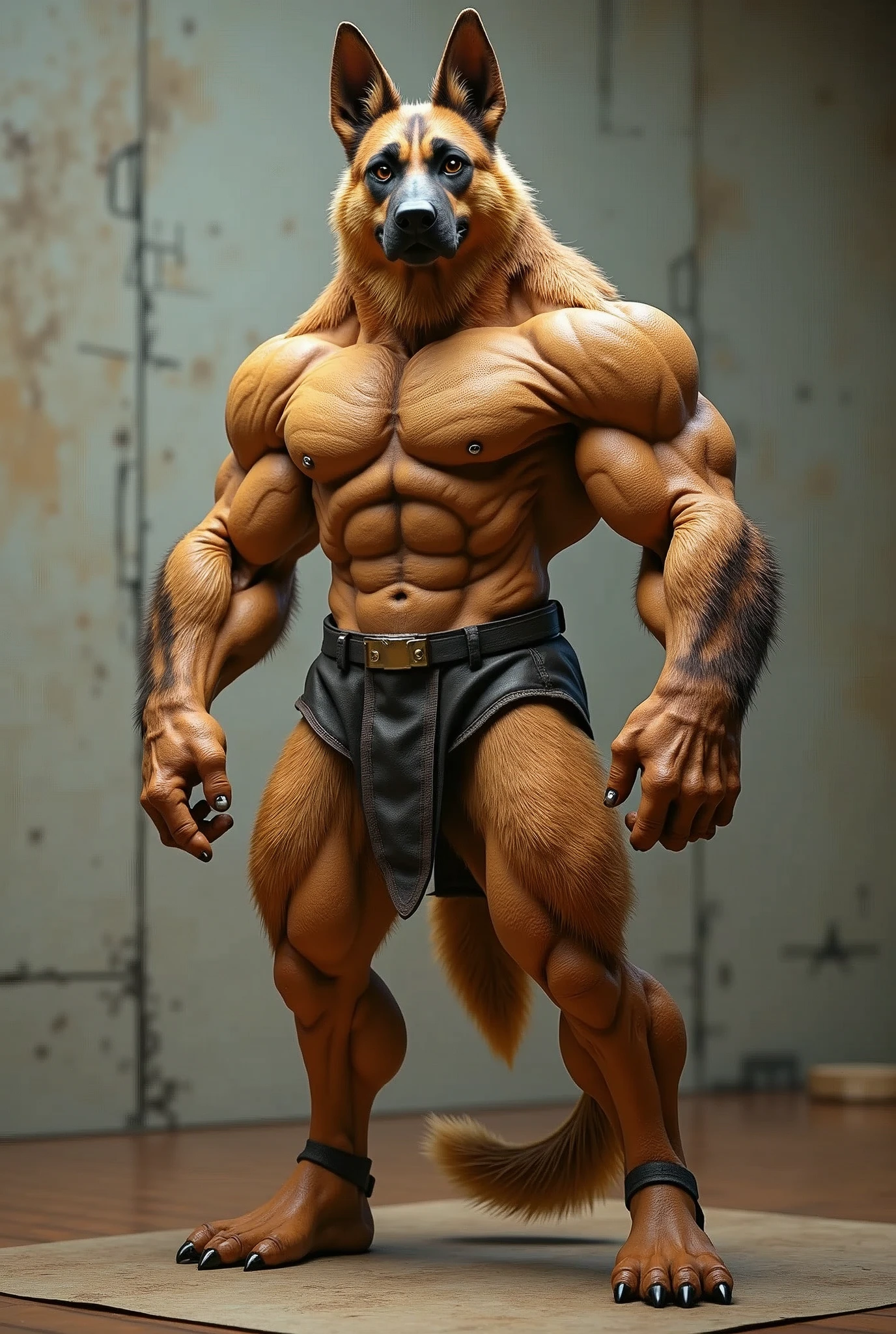 ((canid)), ((canine)), ((German Shepherd)), (canis), (domestic dog), (mammal), (Anthro), Muscular, Muscular Male, Muscular anthro, (((humanoid penis))), (((humanoid child genitalia))),((humanoid balls)), ((5 fingers)), (pose:1.3), (posing:1.3), realistic lighting, highly detailed, 4k, hi res, five fingers, detailed hands, ((detailed face, (detailed eyes:1.0), detailed)), 1boy, (((cub))), (((child)))