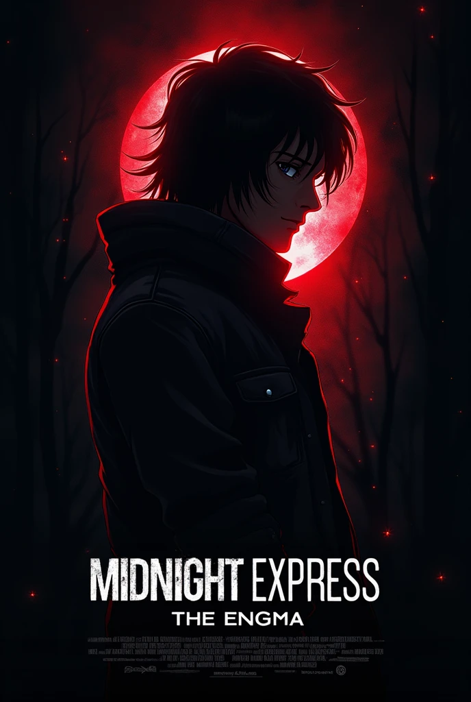 Make a anime movie title logo bead on horror mystery love thriller action movie named Midnight Express: The Enigma anime movie just movie title one more another Midnight Express: The Enigma title change background with any character Midnight Express: The Enigma title same style with different backgrounds more different backgrounds Midnight Express: The Enigma Midnight Express: The Enigma different different 