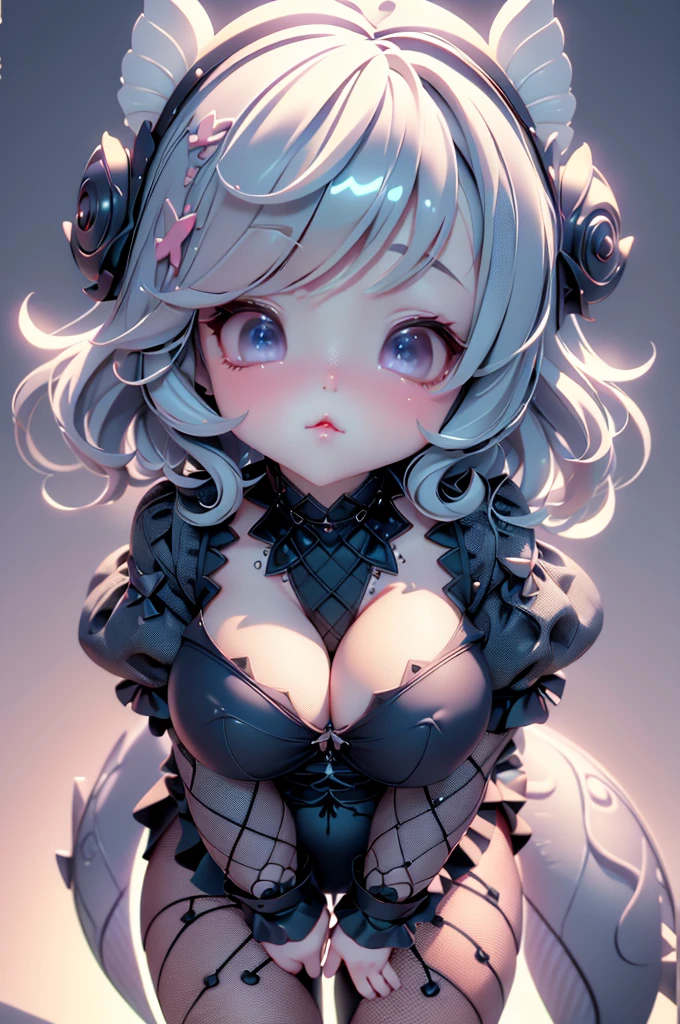 high quality、Correct Anatomy、plastican00d、Bright atmosphere、Realistic Light、Spotlight from above、cute、Gothic Fashion、Big Breasts、Fishnet tights、Silver Hair、garter belt、Double-headed appearance、plastic、Very short hair、Cumulonimbus、Summer sunshine、Pullside、whole body, Little、KISS Face