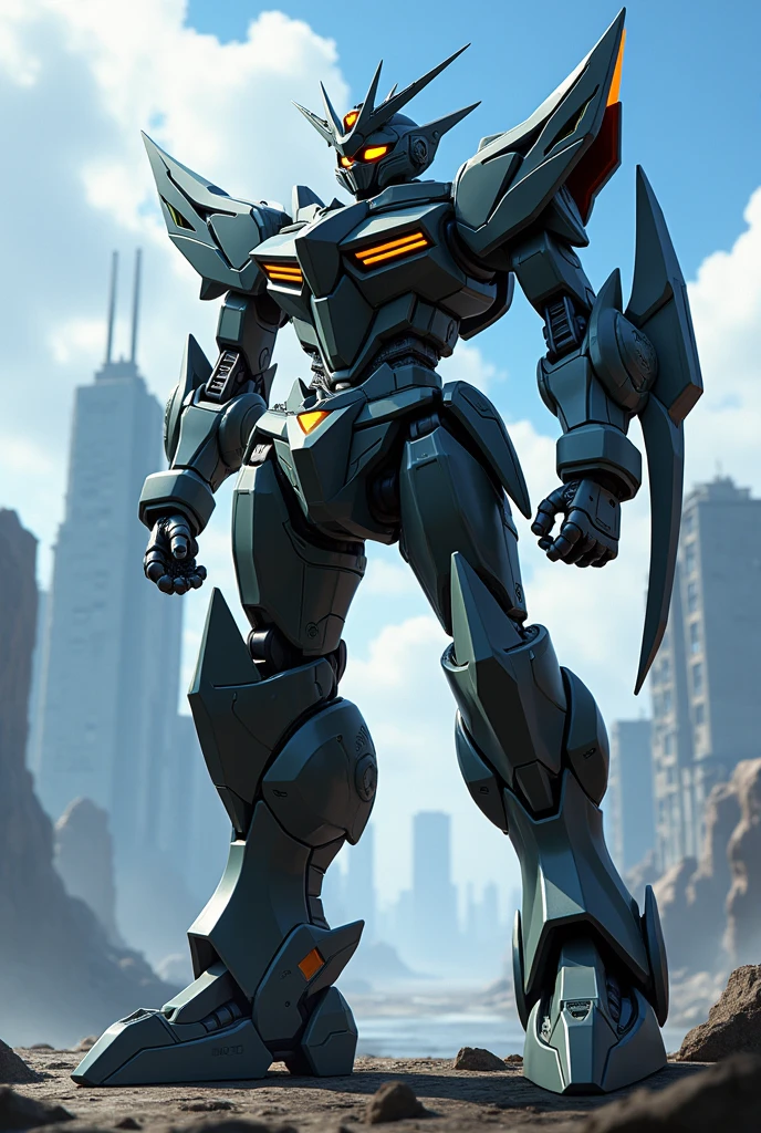 A cool humanoid robot mecha that looks like something from the anime Code Geass.