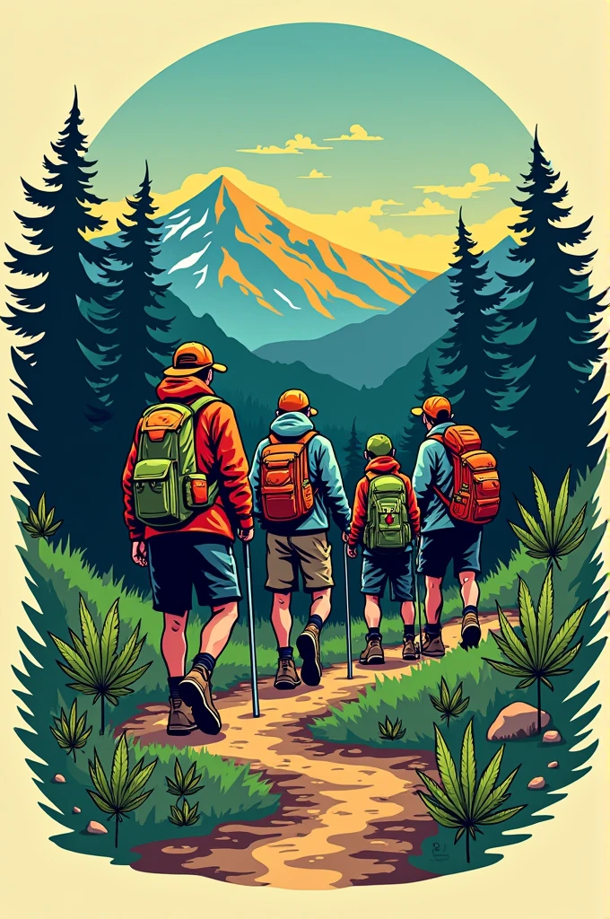 Hiking club logo that smoke weed with name "Stoner Hiking Association"