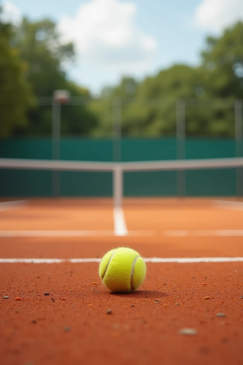 Empty tennis court, clay, blur in the background