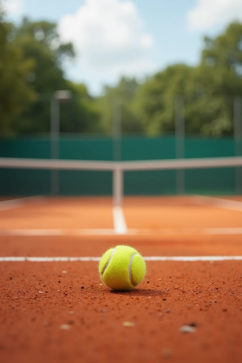 Empty tennis court, clay, blur in the background