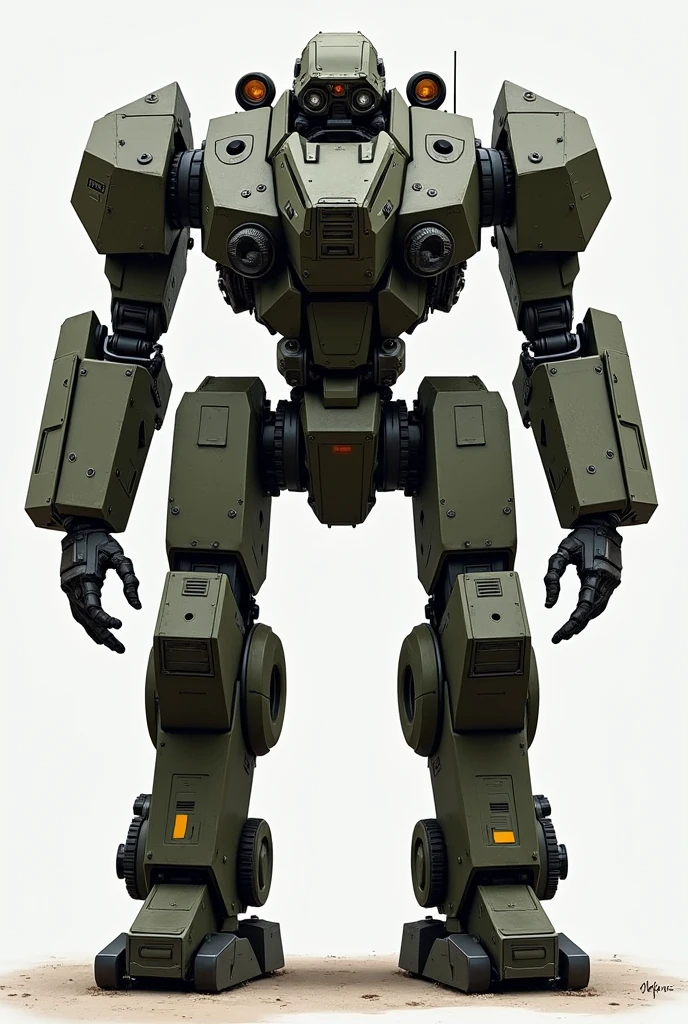 A humanoid military robot large enough for a human to ride on.