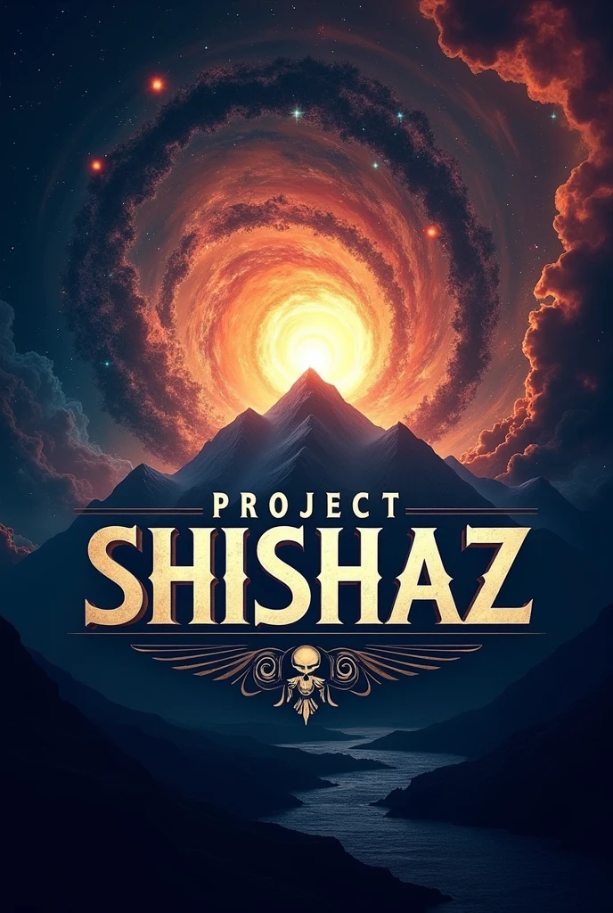 Crate Project shishaz logo for me which includes cinematography, astronomy,space, warm hole, mountain, ocean, parallel universe, multiverse, stars,dreams and much more and write project shishaz in big fonts should look more interesting with sounds look amazing and should be outstanding please make it look unique and so good and write the project shishaz at the center of the image and make it better this time