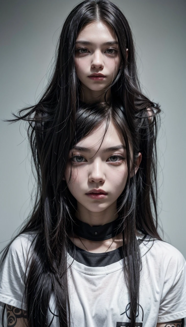 long hair, thinner face, alternative grunge style