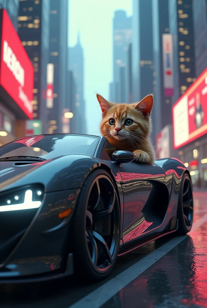 Cat driving super car benz