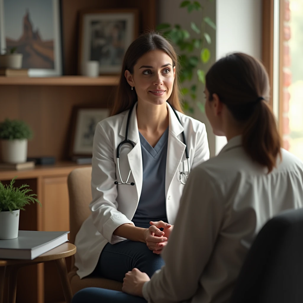 Female psychologist from cognitive behavioral psychology attending patient