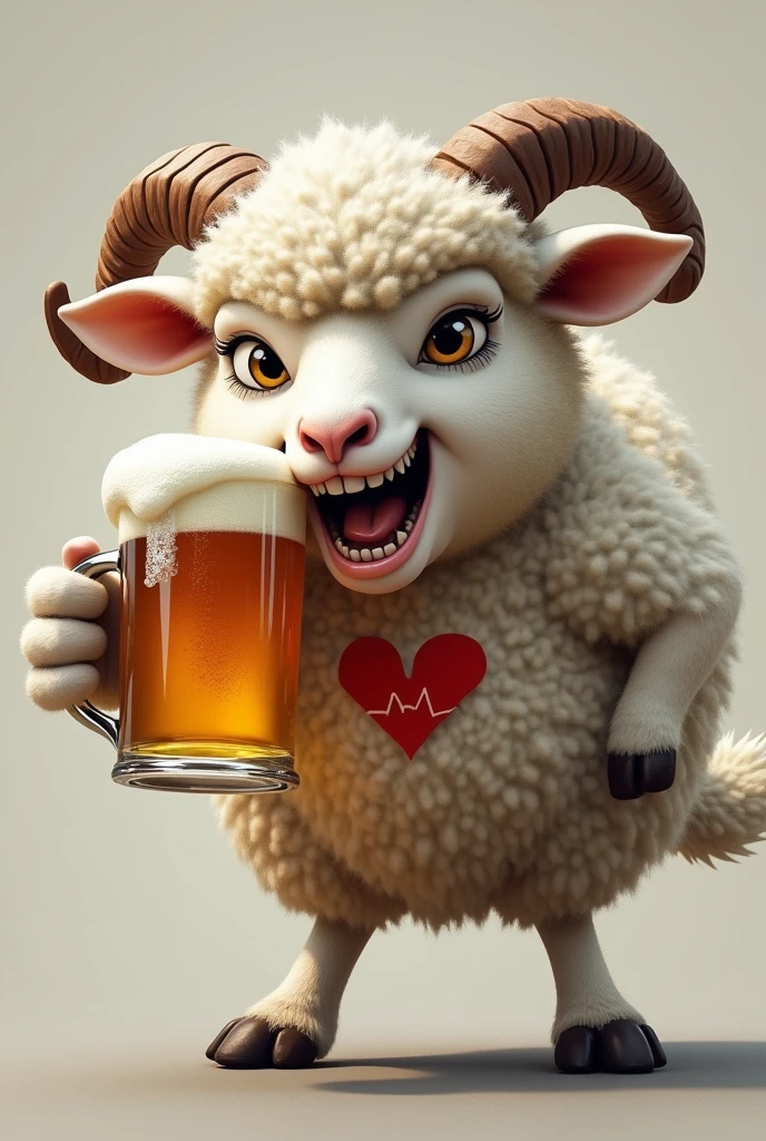 Angry Texel Sheep, drinking beer with veterinary logo 