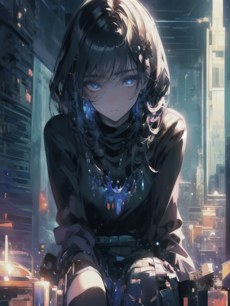 ((masterpiece, highest quality, Super detailed, High resolution)), alone, beautiful girl, shining eyes, perfect eyes, , black white gold theme,