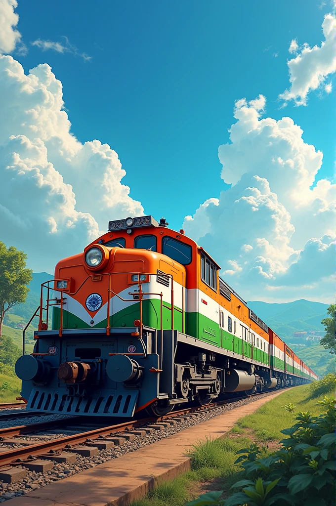 Indian train which is colour Indian flag