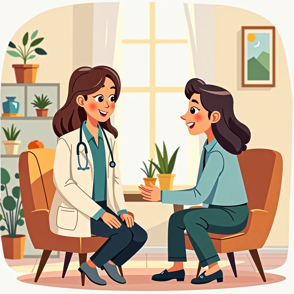 female psychologist from cognitive behavioral psychology animated attending patient cartoon drawing
