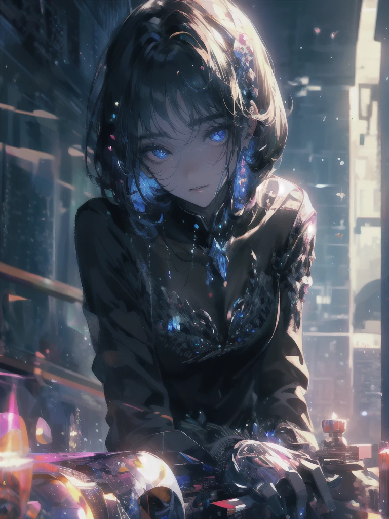 ((masterpiece, highest quality, Super detailed, High resolution)), alone, beautiful girl, shining eyes, perfect eyes, 15 years old, black white gold theme,