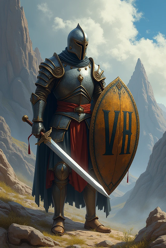 VH written, sword and shield