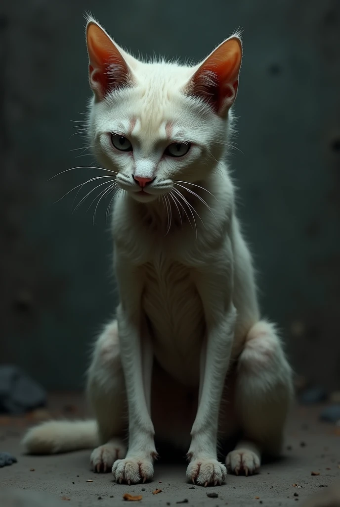 Sad cat, skinny, sadder, much sadder