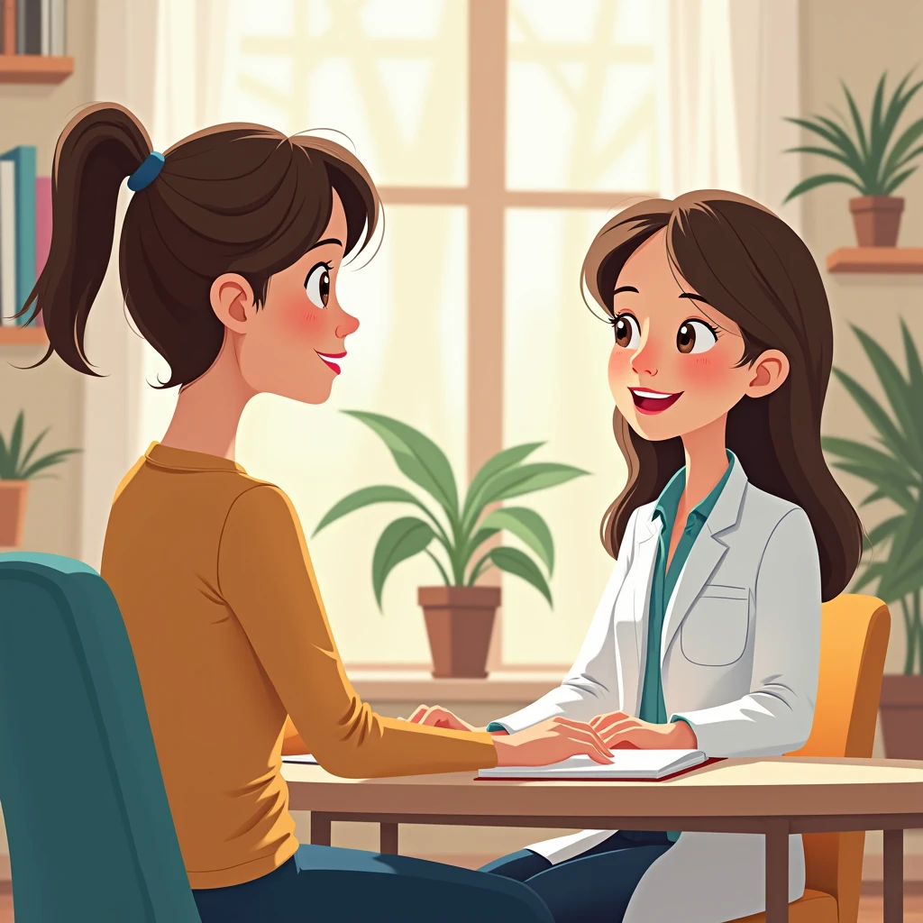 female psychologist from cognitive behavioral psychology animated attending patient cartoon drawing