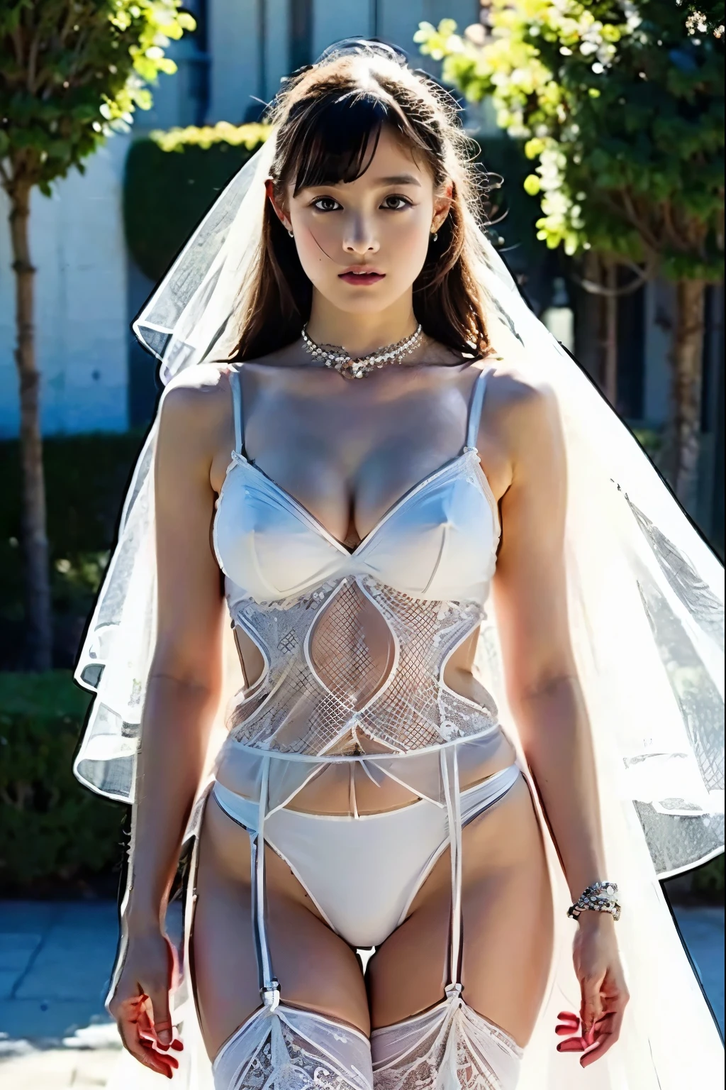Naked Bride." shape, Big Breasts, Beautiful nipples, Perfect body, whole body , Church wedding, (((There were many participants behind her..))). (((white transparent wedding dress, Cape, Veil, Transparent Micro Panties, Transparent Micro Bra, Fishnet tights.))) . Thick pubic hair. ,(Highest quality, 4K, 8k, High resolution, Tabletop:1.2), Very detailed, (Realistic, Realistic, Photorealistic:1.37), Royal, Enchanting, (Vibrant colors, Sharp Chest:1.1), Soft lighting"Writhing expression. The most beautiful woman in town.